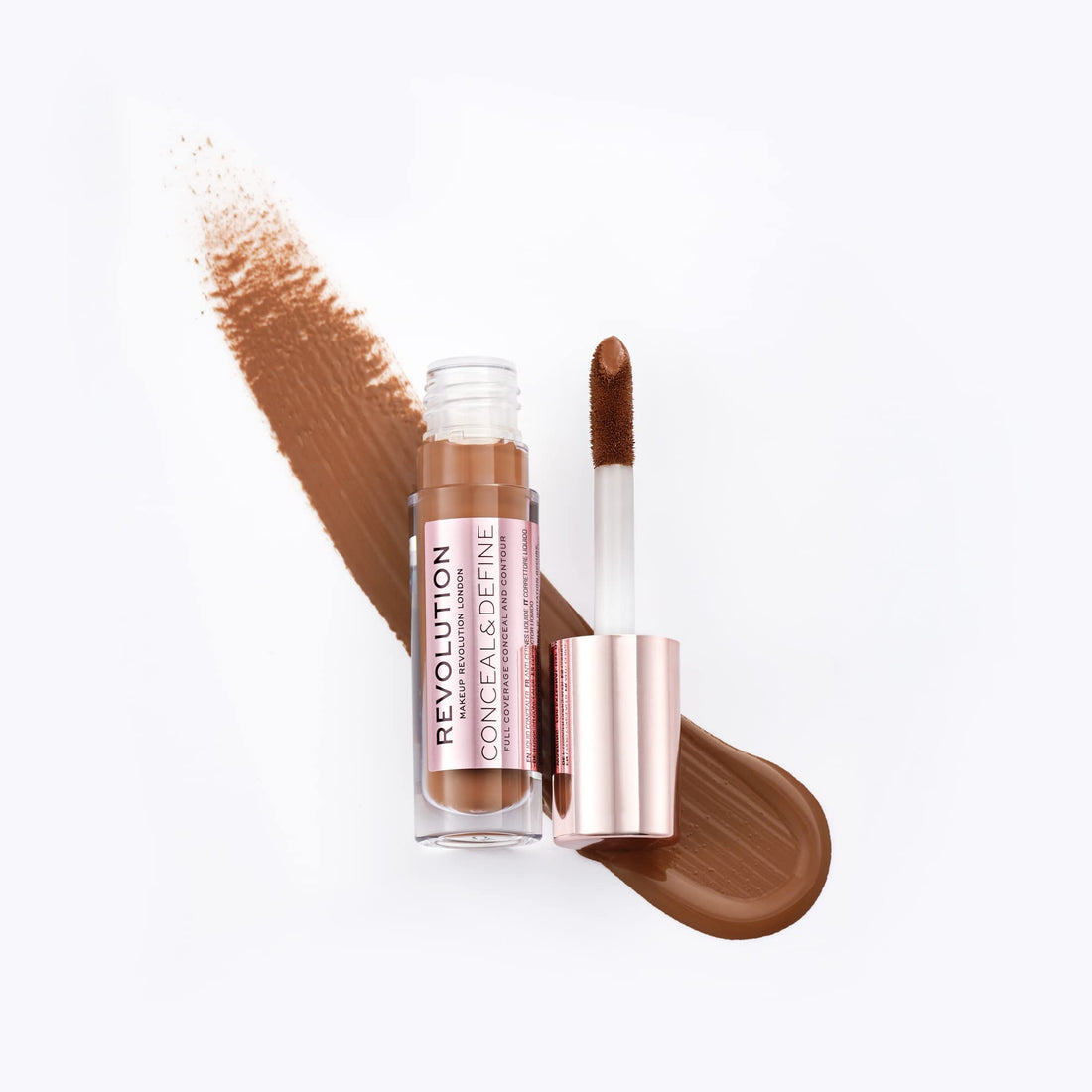 Makeup Revolution Full Coverage Conceal And Define Cream Concealer, C16 Dark Brown, 3.4Ml Matte Finish, Acne Prone