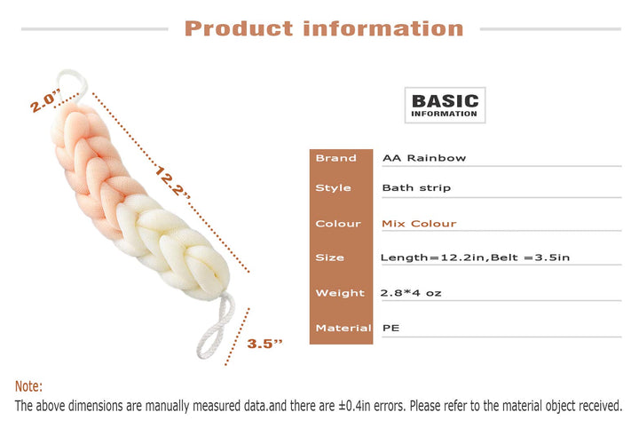 AARainbow 4 Packs Long Stretch Back Sponge with Rope Handles Back Scrubber Bath Shower Mesh Sponge Exfoliating Body Scrub Stretch Braided Loofah for Men and Women (1 White+1 Grey+1 Pink+1 Lotus Pink