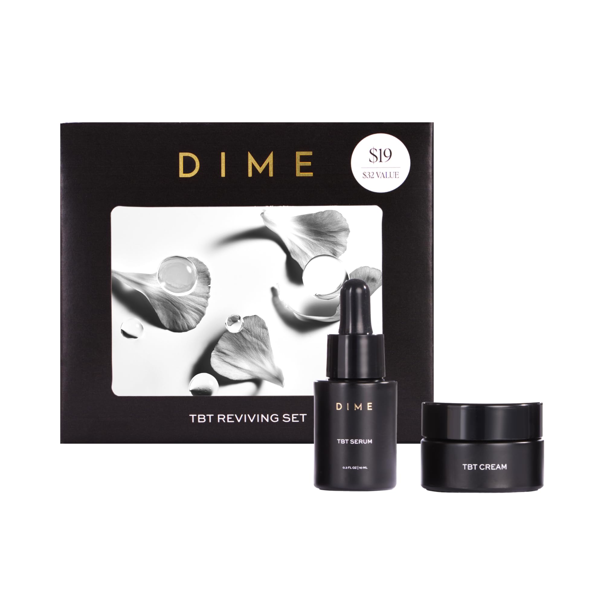 DIME Beauty TBT Reviving Skincare Set ($32 Value) - Includes TBT Cream (15 ml) + Serum (10 ml), Formulated with Bakuchiol, a Clean Retinol Alternative to Reduce the Appearance of Fine Lines & Wrinkles