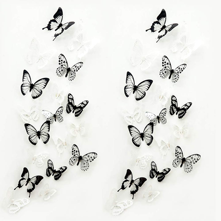 72 Pcs 3D Crystal Butterfly Wall Decor with Adhesive,maxin Butterflies Wall Decal Mural Stickers Wall Stickers Home DIY Decor for Baby Kids Bedroom, Living Room(Black and White)