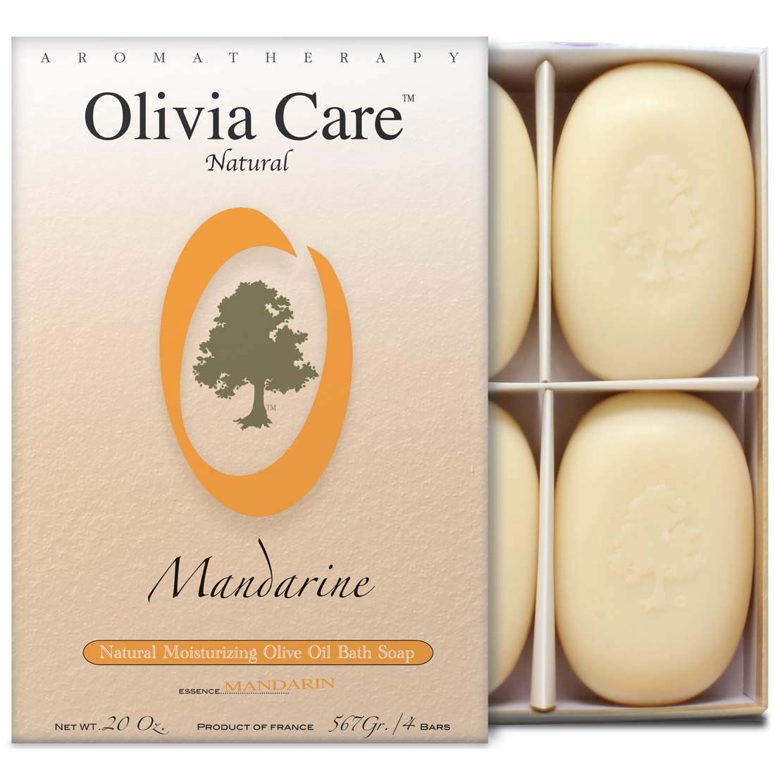 Olivia Care Hard Top Gift Box of 4 Soaps, Mandarine, 20-Ounce Boxes