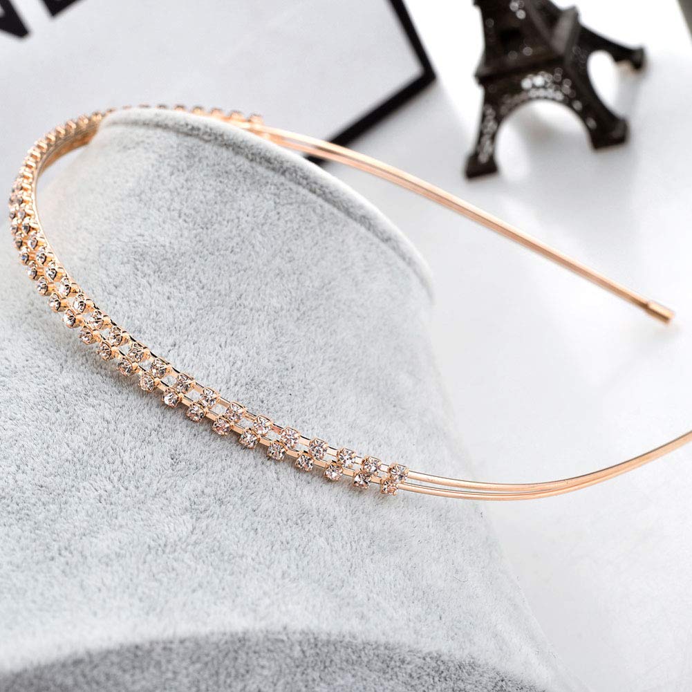 Fashion Double Row Fine Encrusted Rhinestone Claw Chain Hair Hoop Hair Bands - Simple Hair Accessories Headband for Woman Lady (Rose gold)