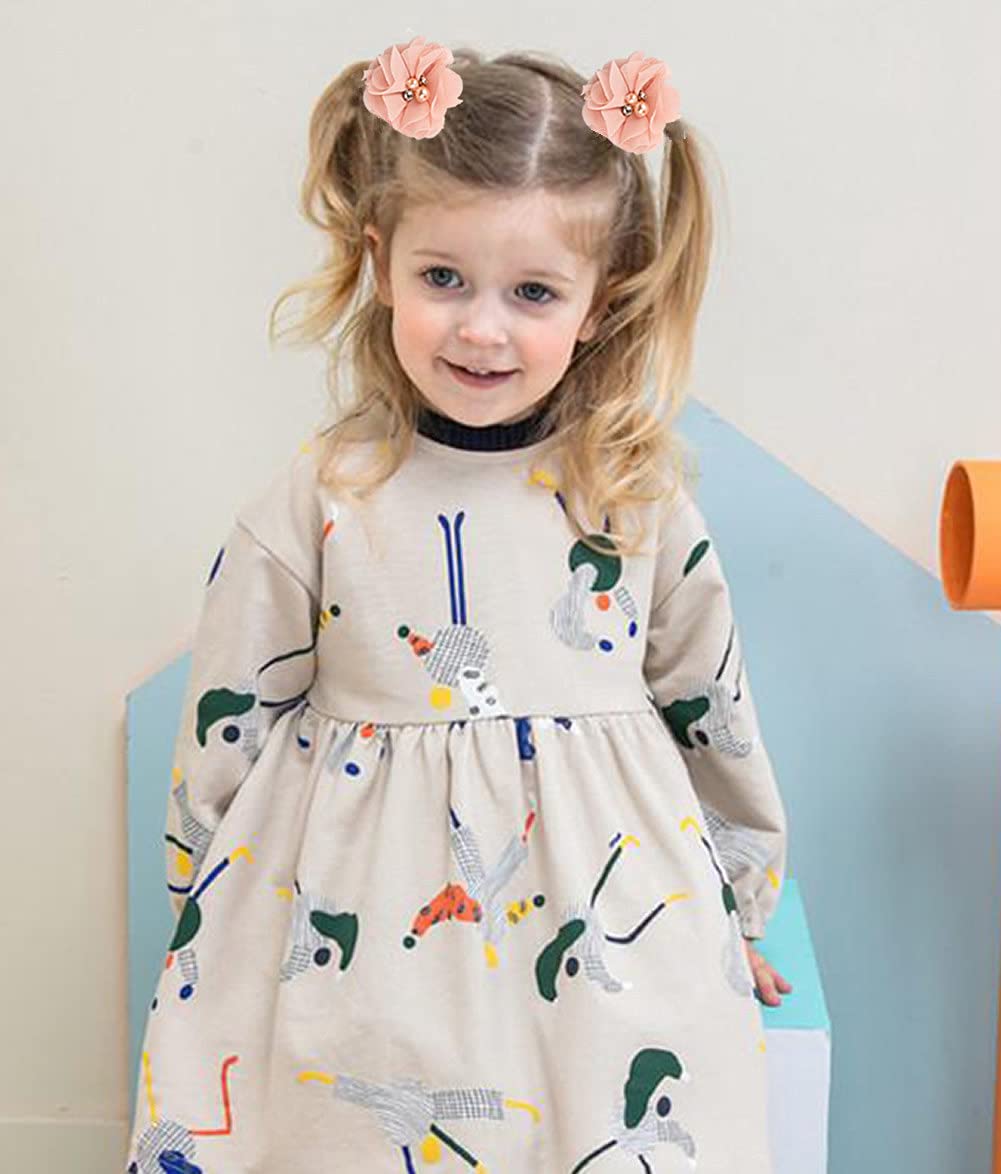 inSowni 2 Alligator Hair Clips Barrettes Chiffon Flower Bow with Rhinestone Pearl for Baby Girl Toddlers