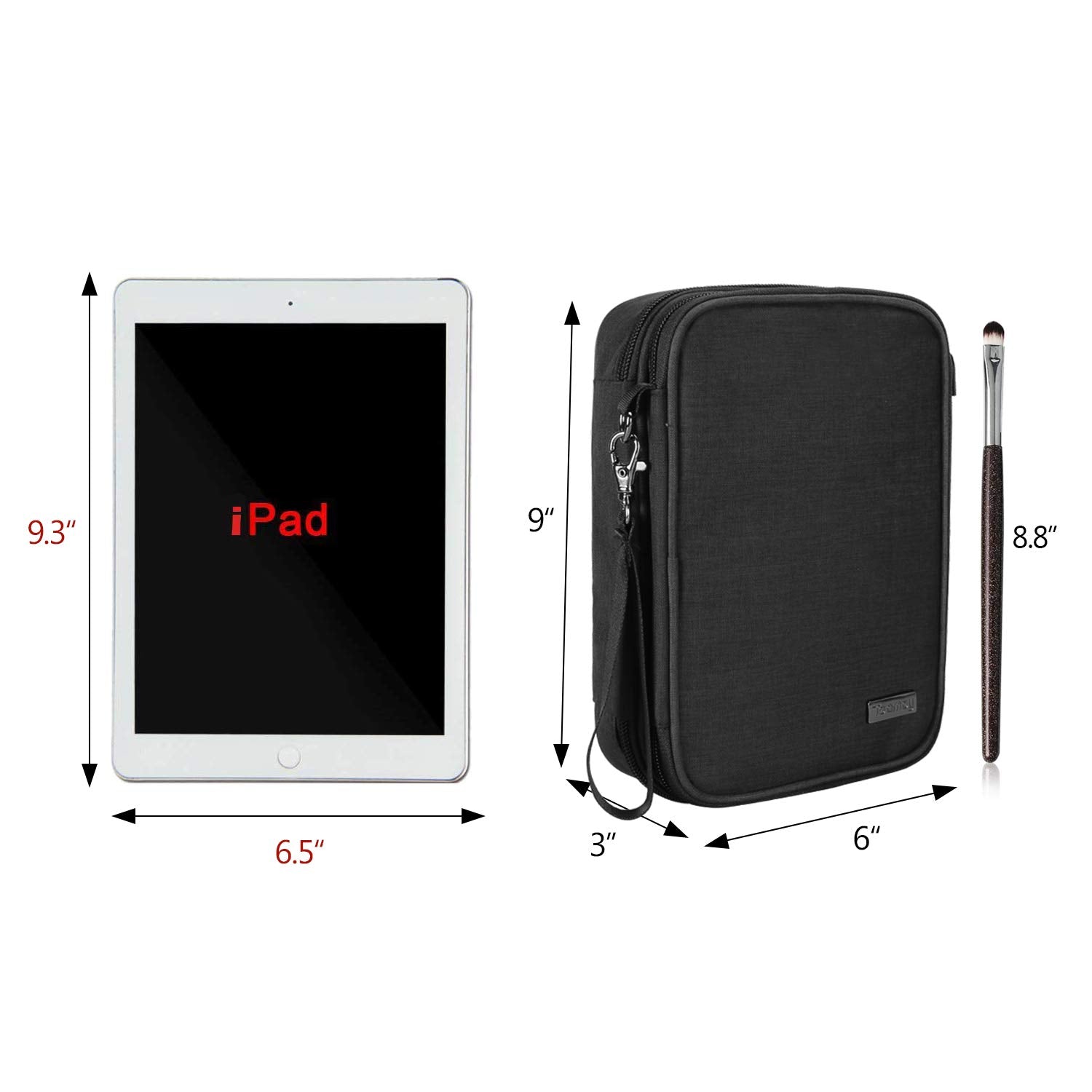 Teamoy Travel Makeup Brush Case(up to 8.8), Professional Makeup Train Organizer Bag with Handle Strap for Makeup Brushes and Makeup Essentials-Medium, Black (No Accessories Included)