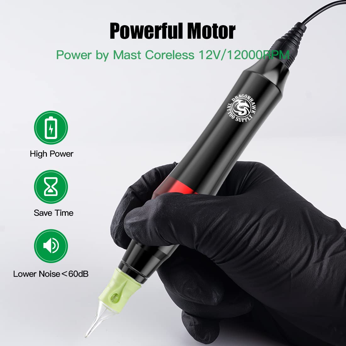 Dragonhawk Mast Pen Rotary Tattoo Machine 40pcs Mast Cartridges Professional Disposable Cartridges for Tattoo Artists Gift Box 102DIY