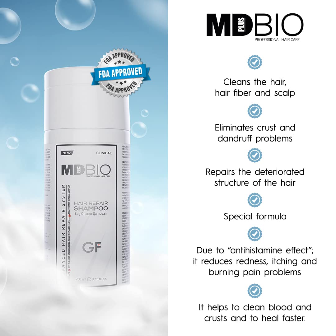 MD PLUS BIO Hair Regrowth Shampoo, Clinically Tested Repair Shampoo, Anti-Thinning Shampoo, Hair Loss Shampoo, Hair Thinning Therapy For Men & Women, Sulfate Free Paraben Free - 8.45 Fl Oz (250 ml)