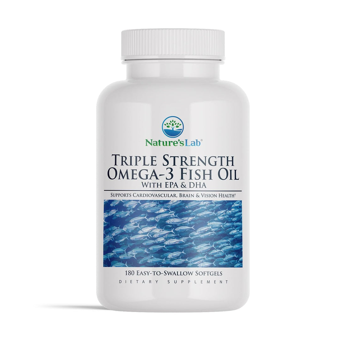 Nature's Lab Triple Strength Omega-3 Fish Oil with EPA & DHA - Supports Healthy Brain Function, Cognitive Health & Circulation - 180 Softgels (3 Month Supply)