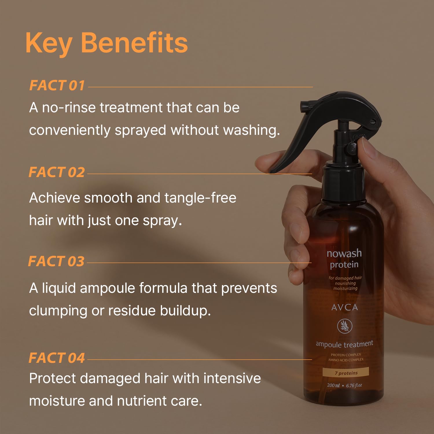 AVCA No Wash Protein Ampoule Treatment for Damaged, Dry, and Thin Hair Repair 200ml/6.76fl. oz.