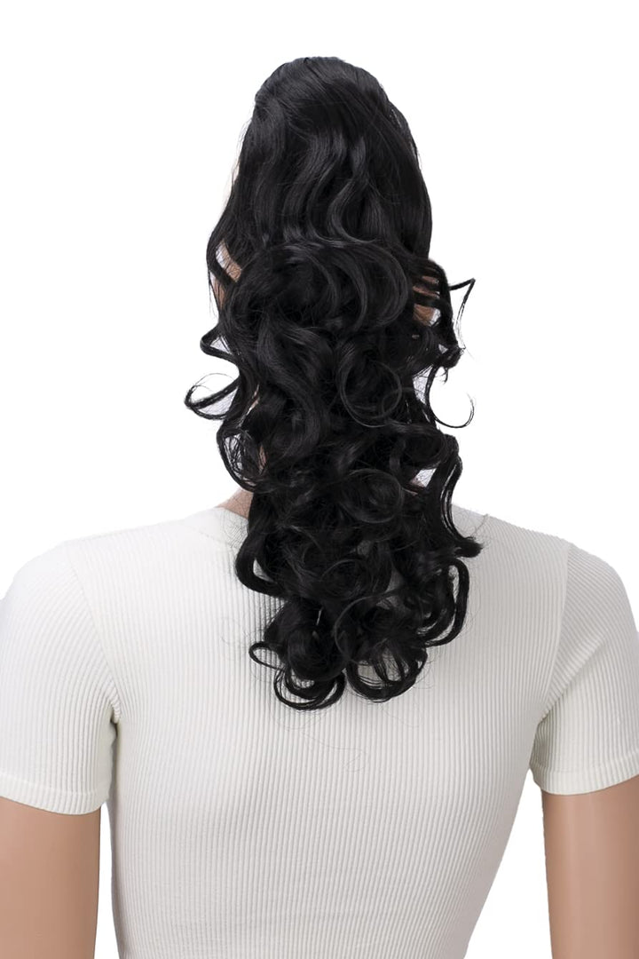 PRETTYSHOP 20 & 120g Hair Piece Pony Tail Extension 2 IN 1 Curled Wavy Heat-Resisting Diverse Colors (black brown 2 H8-2)