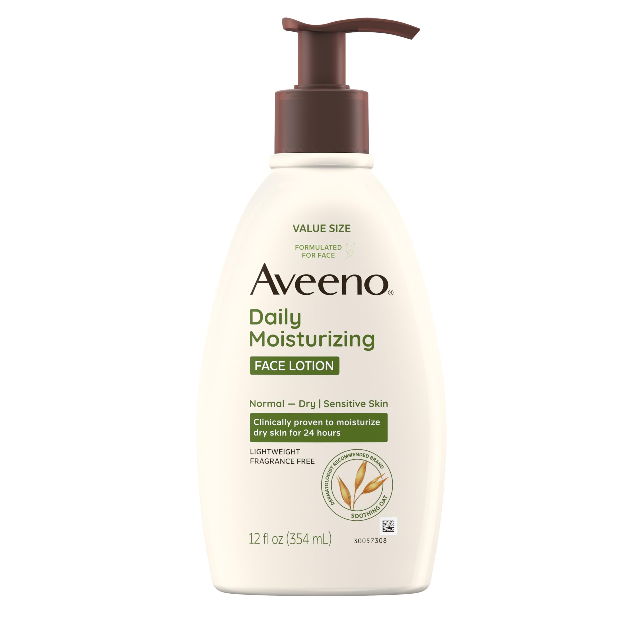 Aveeno Daily Moisturizing Face Lotion with Soothing Prebiotic Oat, Gentle Lotion Nourishes Normal to Dry Skin With Moisture, Facial Lotion for Sensitive Skin, Fragrance-Free, 12 fl. oz