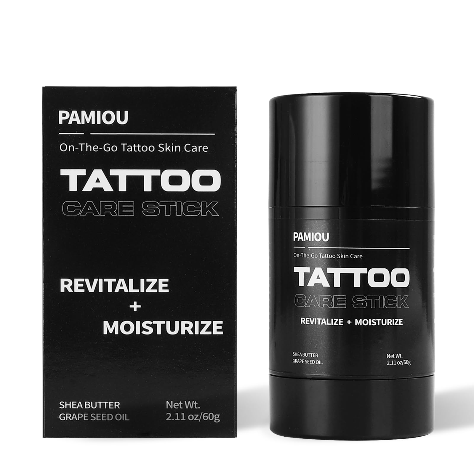 Pamiou Tattoo Aftercare Tattoo Butter Balm, On The Go Tattoo Care Stick, Portable Balm For Color Enhancement, Brightener & Moisturizer With Naturally Derived Ingredients - 2.11 oz