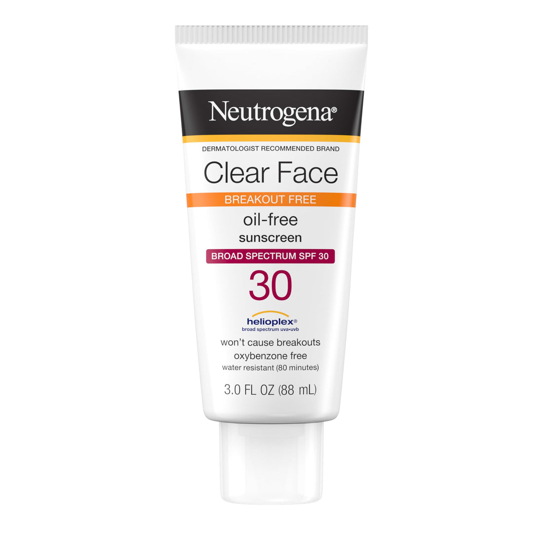 Neutrogena Clear Face Sunscreen Lotion for Acne-Prone Skin, Broad Spectrum SPF 30 Facial Sunscreen for Oily Skin, Oil-, Fragrance- & Oxybenzone-Free Water Resistant Sunscreen, 3 fl. oz