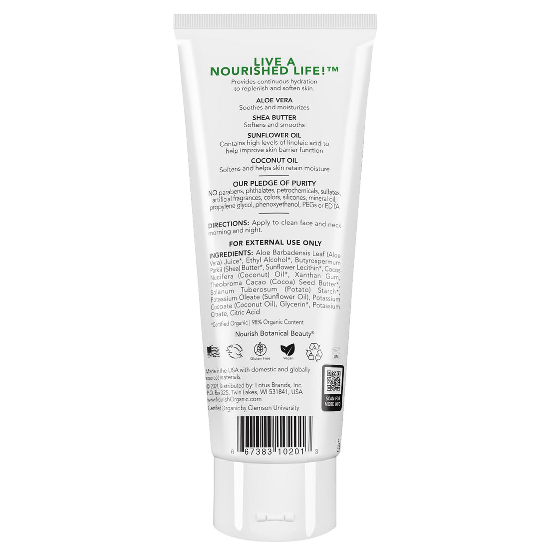 Nourish Organic | Pure Unscented Hydrating Body Lotion | GMO-Free, Cruelty Free, 100% Vegan (8oz)