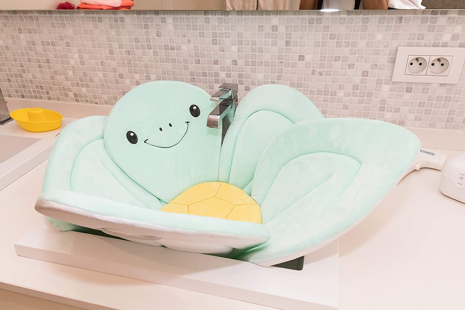 Nuby Turtle Baby Bath Cushion for Bathtub or Sink, Soft and Easy to Dry Fabric, 0-6 Months, Turquoise