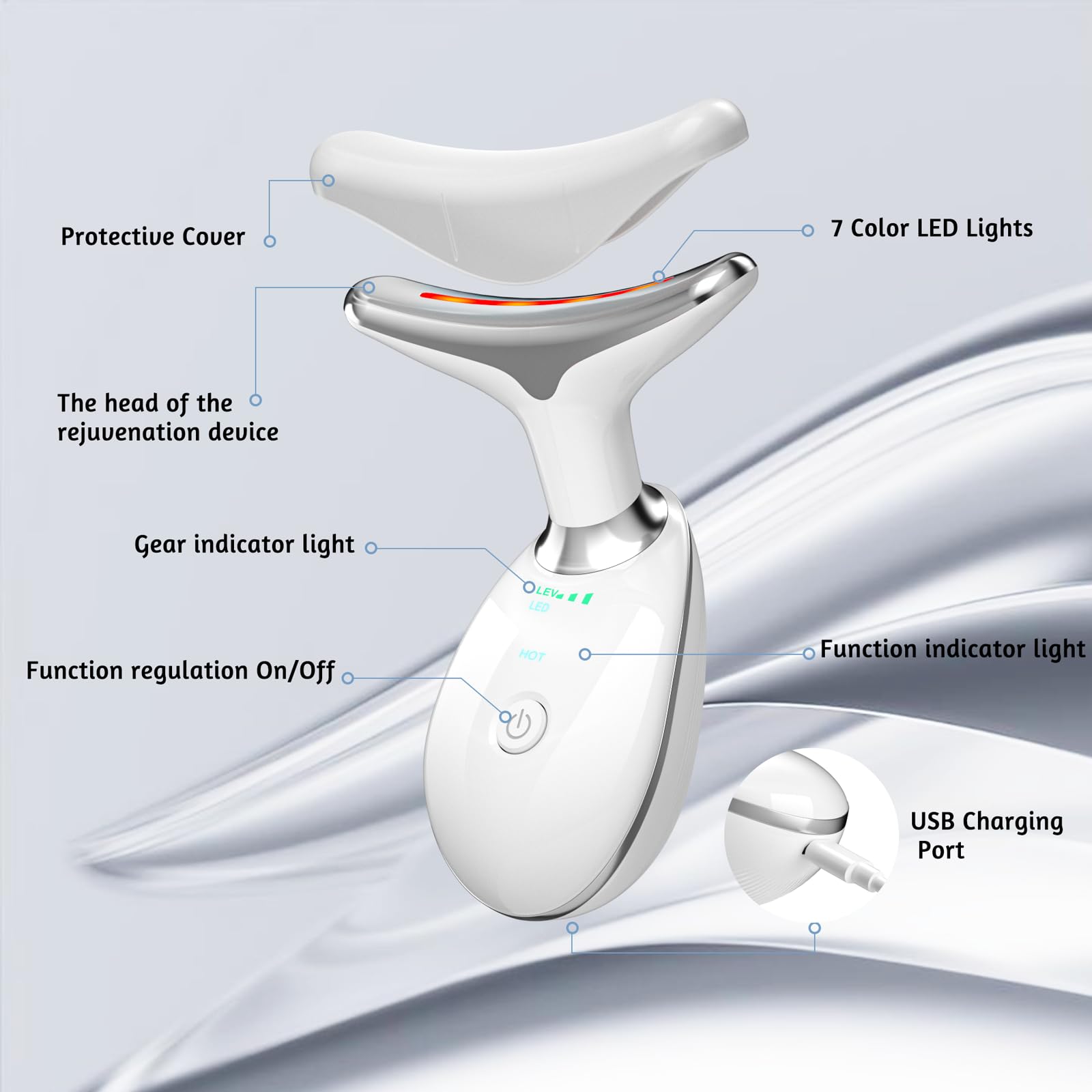Red-Light-Therapy-for-Face and Neck, Red Light Therapy Wand, 7 Color Led Face Neck Sculpting Tool for Skin Care
