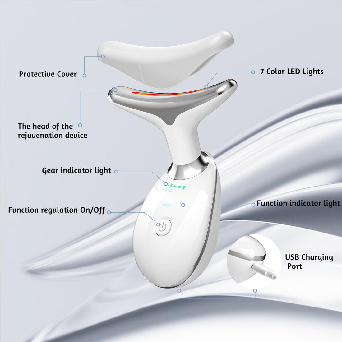 Red-Light-Therapy-for-Face and Neck, Red Light Therapy Wand, 7 Color Led Face Neck Sculpting Tool for Skin Care