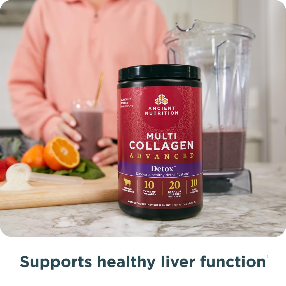 Ancient Nutrition Advanced Collagen Powder Protein Detox with Probiotics and Vitamin C, Unflavored, Hydrolyzed Collagen Peptides Supports Healthy Detoxification and Gut Support, 36 Servings