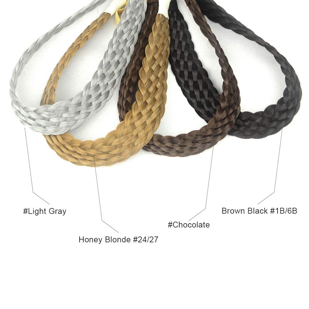 #Chocolate-8: Ahairbeauty 8 Plaited Braided Headband Hair Band Synthetic Hairpieces Braid Wig Piano Two Tone Colors Accessories For Women Girl With Elastic Strap Wide 1.2 Inch (#C