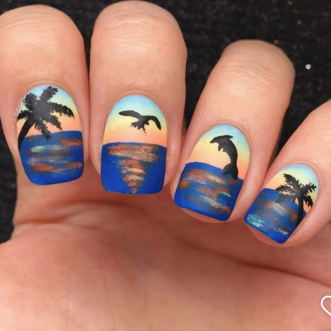 Sea Waves Press on Nails Short Square False Nails with Coconut Palms Designs Whale Stick on Nails Sea Gull Fake Nails Full Cover Reusable Summer Artificial Nails Nails for Women Girls Manicure 24Pcs