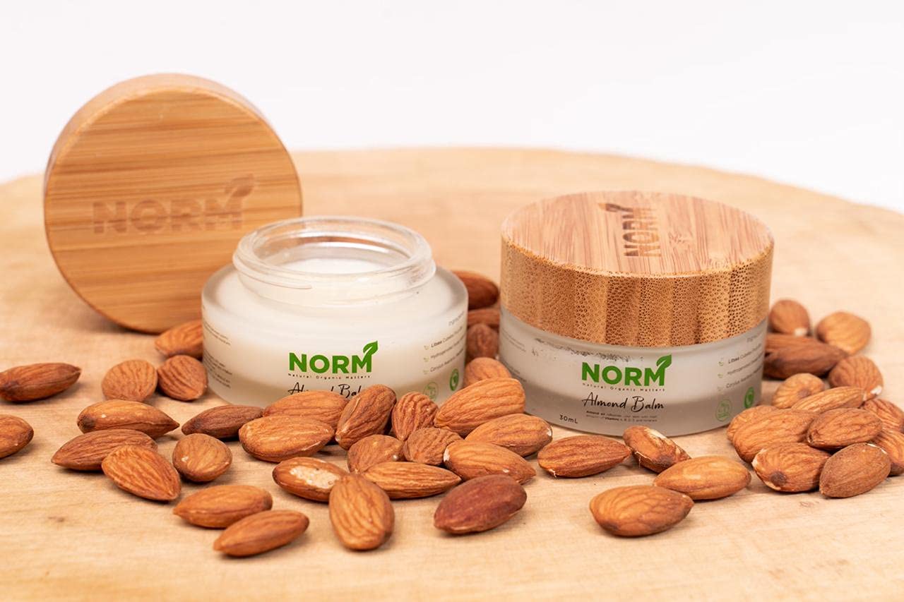 Natural Organic Matters Almond Hand & Body Balm With 100% Natural Ingredients, Eco-Friendly Recyclable Glass Container With Bamboo Lid, Cruelty-Free - 100ml