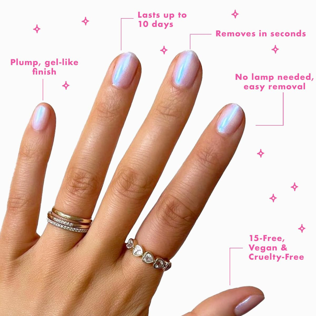 Olive & June Long Lasting Nail Polish | Plump, Gel-Like Finish No Lamp Needed | Lasts up to 10 days | Salon-Quality at Home | 15-Free, Vegan Cruelty-Free Chip-Resistant | Pink Goldfish Pink Iridescent