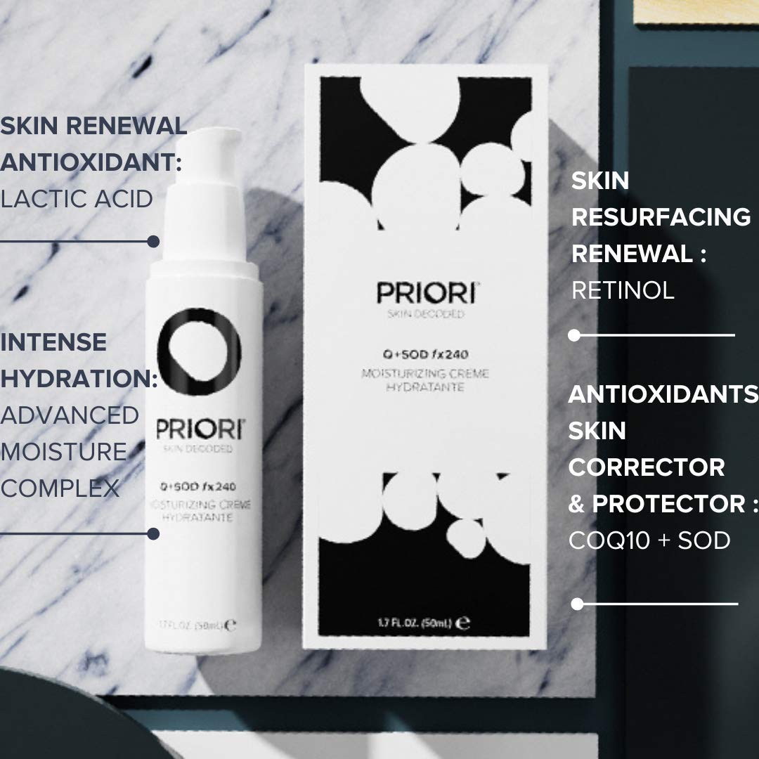 PRIORI Skincare Moisturizing Creme with CoQ10 Advanced Age Defying Hydrating Face Cream for Women and Men 24 Hr Moisturizer Lactic Acid, Retinol, Antioxidant Protection 1.7 fl oz