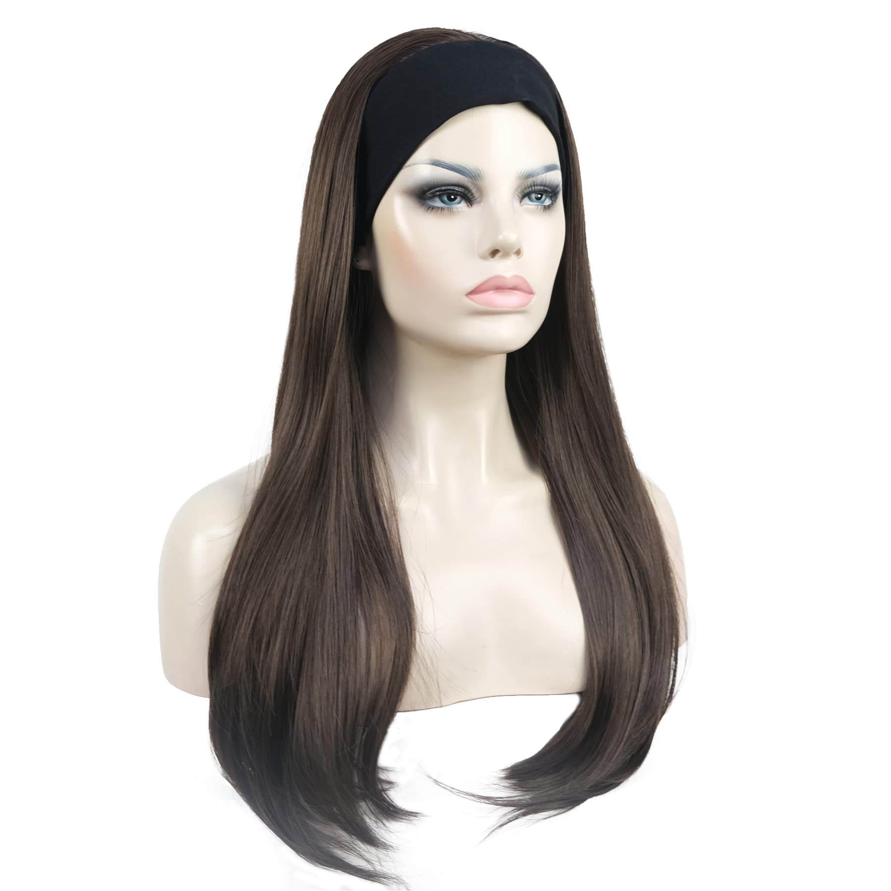 #6-Chestnut Brown: Aimole Long Straight 3/4 Women'S Wigs Hair Piece Synthetic Hair With Black Headband(6-Chestnut Brown)