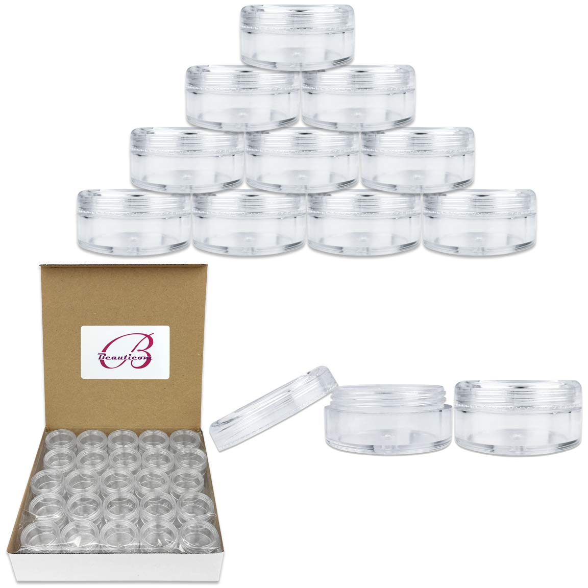 Beauticom 5 G/5 Ml Clear Plastic Cosmetic Container Jars With Screw Cap Lids (Quantity: 50pcs)