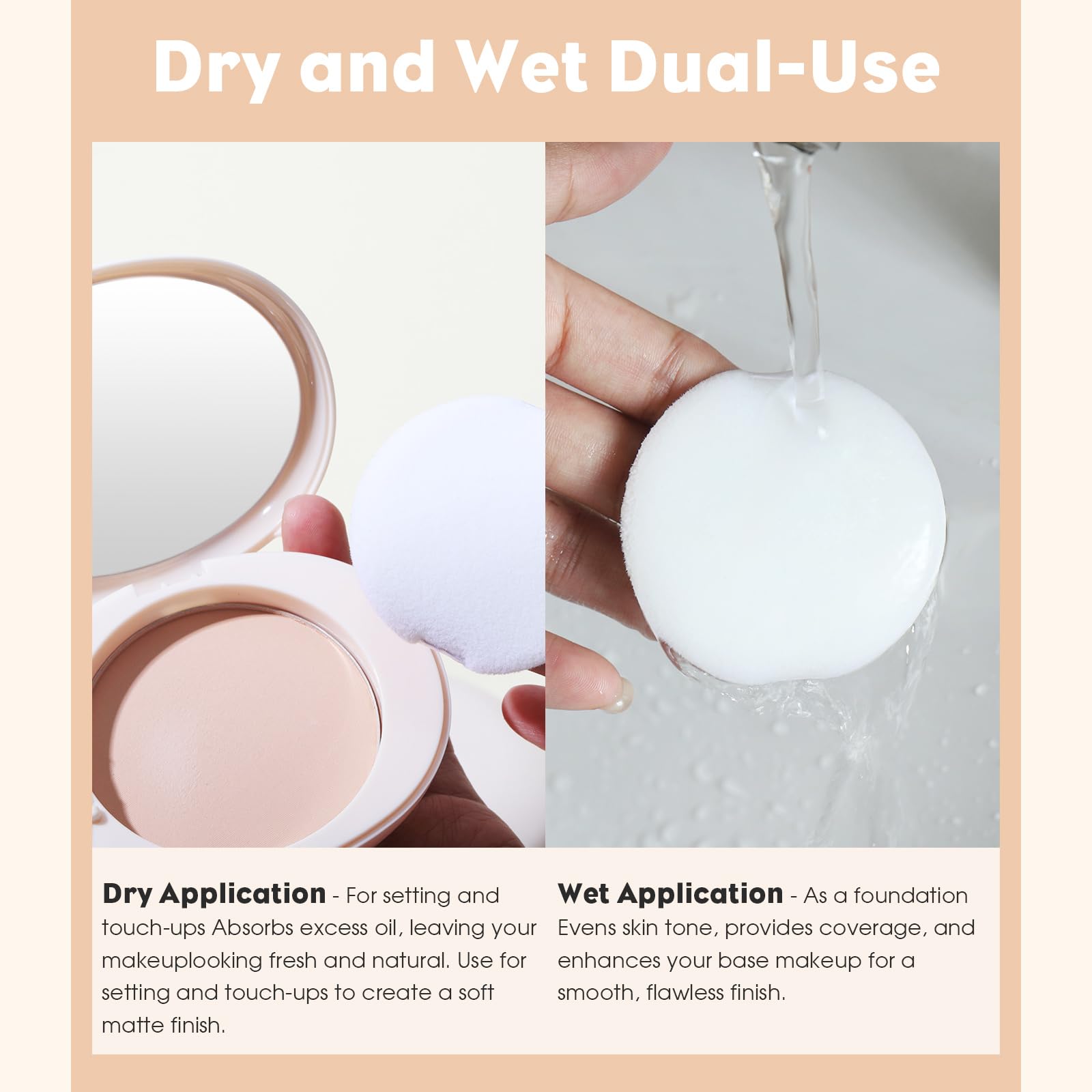 UCANBE 2-in-1 Pressed Face Powder & Foundation Makeup, Matte Oil Control Flawless Setting Powder, Korean Makeup,Waterproof Long Lasting Finishing Powder (Fair)