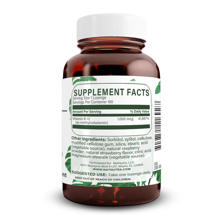 Natural Nutra Vegan Methyl B12 1000mcg, Heart Health and Energy Booster Supplement, Gluten Free, Support Energy Transformation, Enhance Immune Response, Help Brain Function, 100 Vegan Lozenges