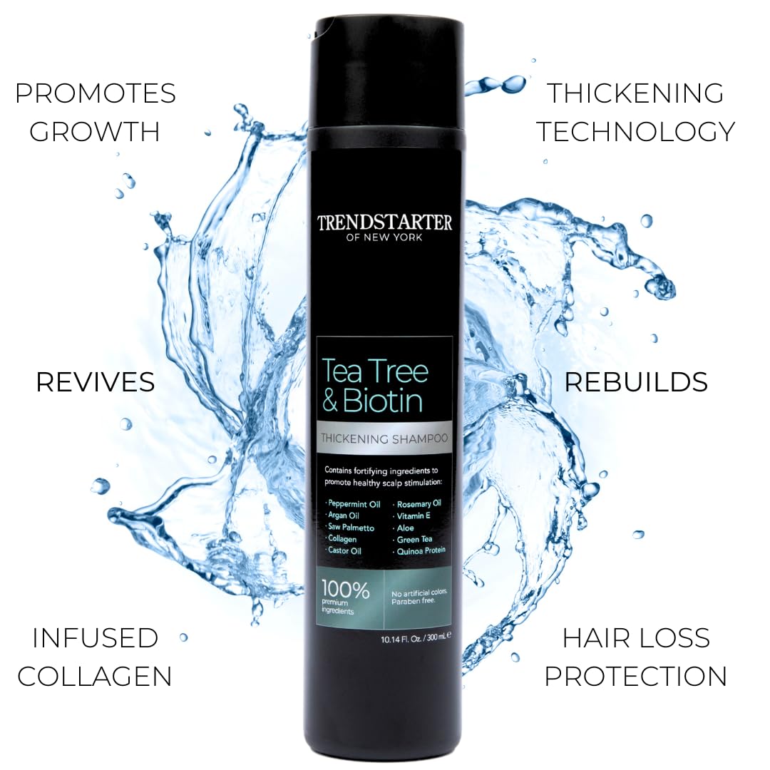 TRENDSTARTER - TEA TREE & BIOTIN THICKENING SHAMPOO (10.14Fl.Oz) - Argan Oil, Peppermint Oil, Collagen, Quinoa, Aloe, Rosemary, Green Tea, and Saw Palmetto (DHT Blocker) - Invigorating and Nourishing