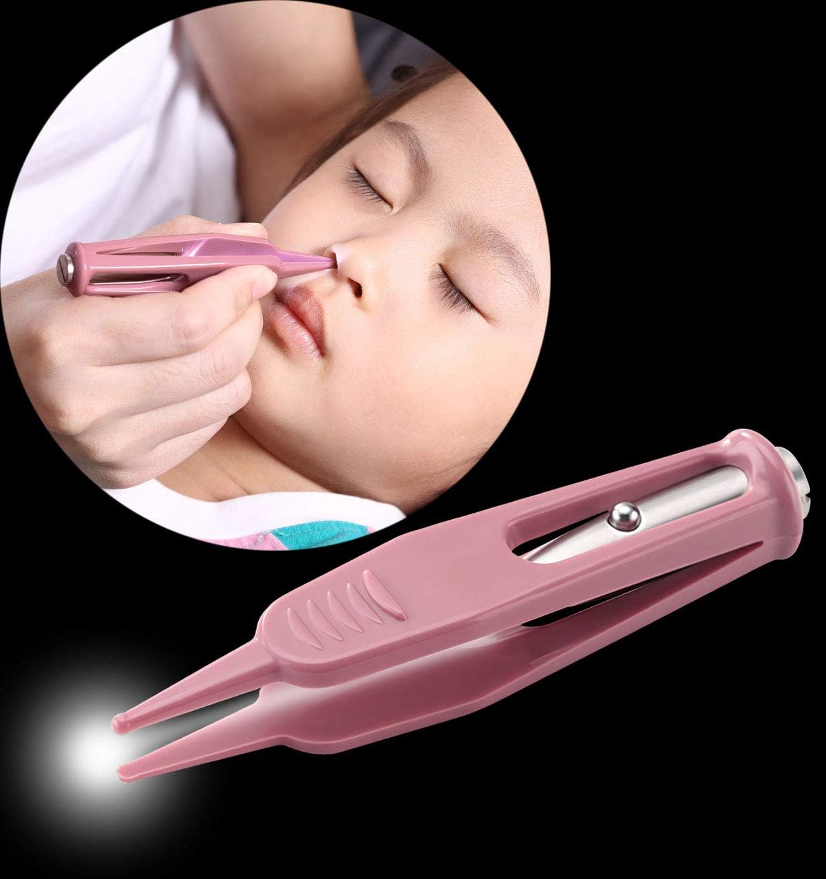 Onwon Infant Nose Cleaning Tweezer with LED Light Round-Head Safe and Effective Clip Care Ear Nose Navel Clean Tool Nipper Plier Pincet Forceps for Relieves Stuffy Nose
