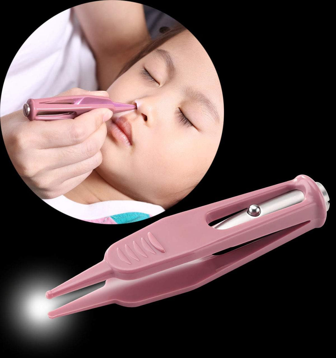 Onwon Infant Nose Cleaning Tweezer with LED Light Round-Head Safe and Effective Clip Care Ear Nose Navel Clean Tool Nipper Plier Pincet Forceps for Relieves Stuffy Nose