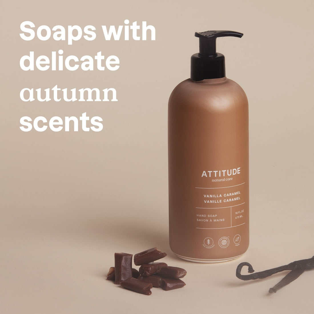 ATTITUDE Liquid Hand Soap, EWG Verified, Plant and Mineral-Based, Vegan Personal Care Products, Vanilla Caramel, 16 Fl Oz