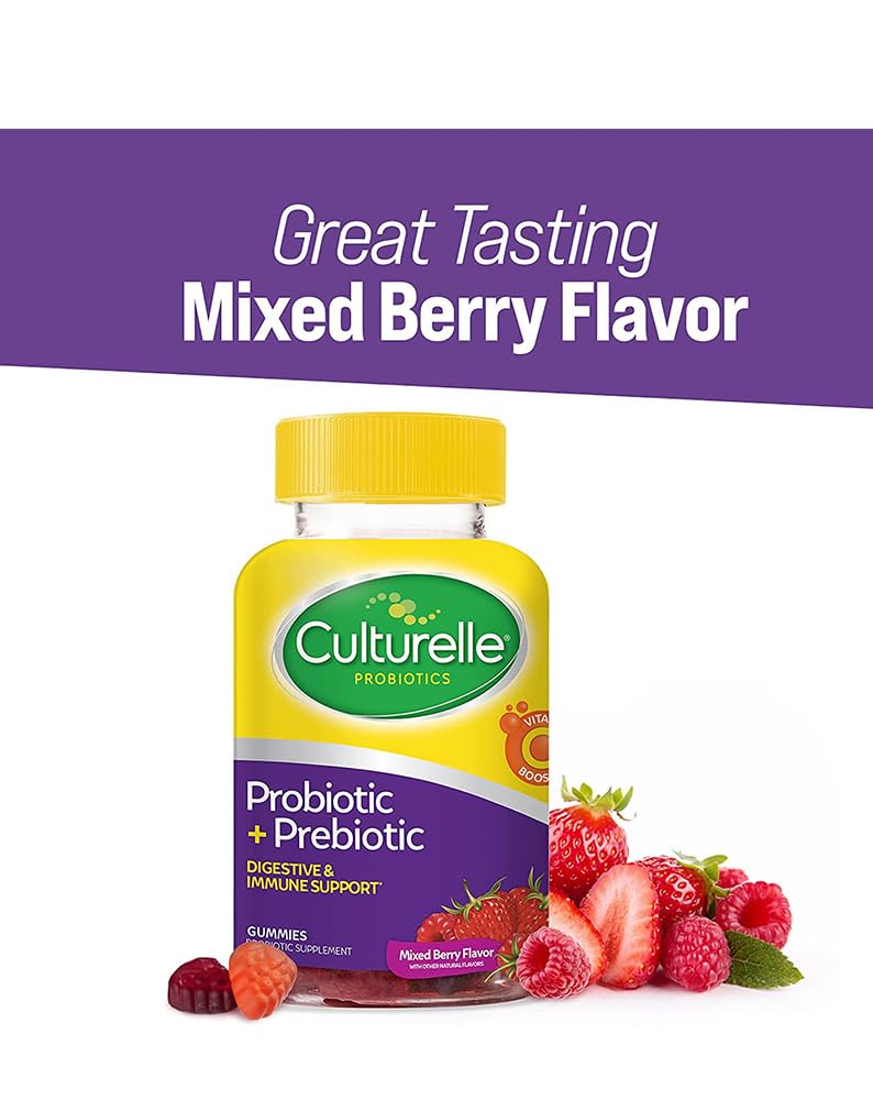 Culturelle Daily Probiotic Gummies for Women & Men, Berry Flavor, 52 Count, Naturally-Sourced Daily Probiotic + Prebiotic for Digestive Health, Non-GMO & Vegan