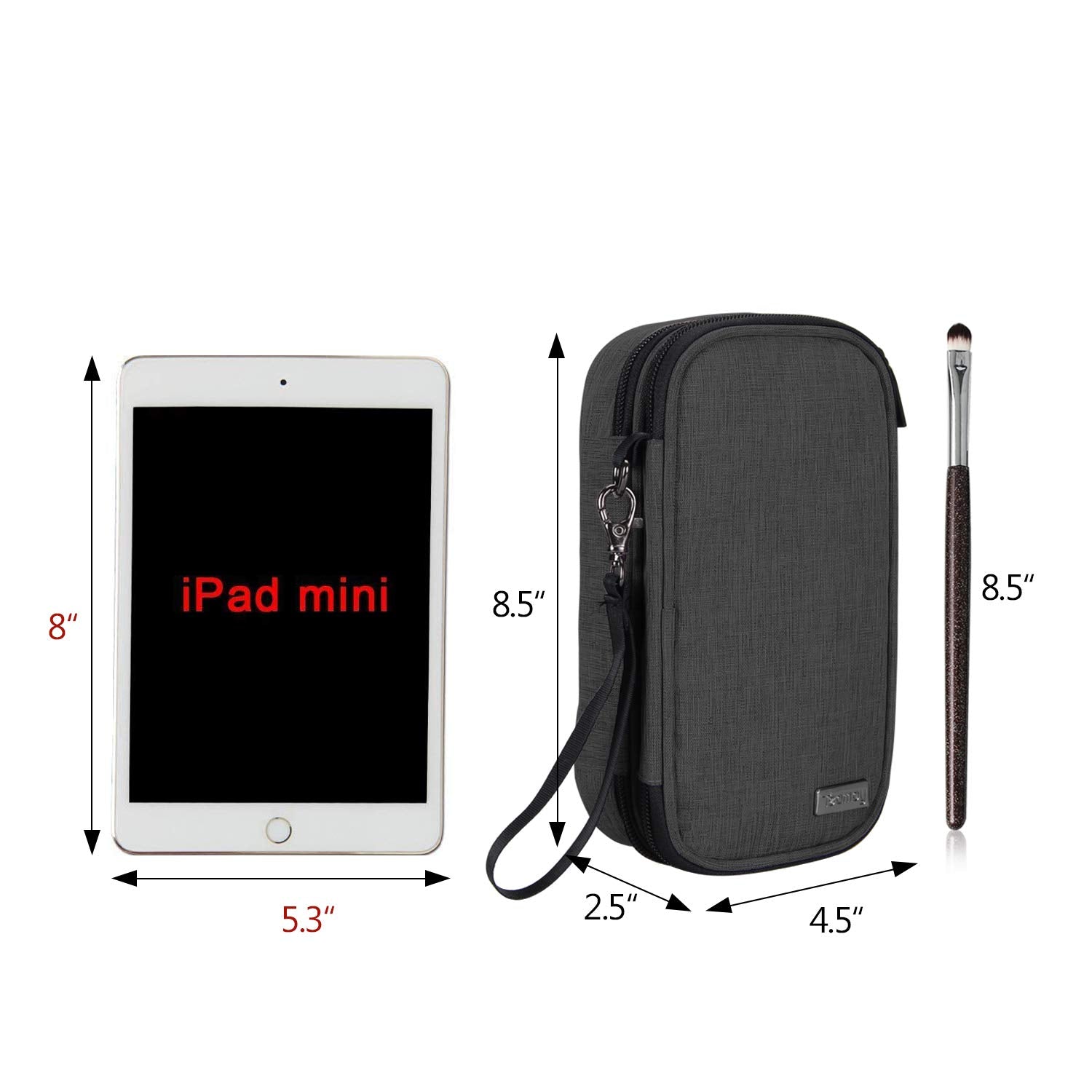 Teamoy Travel Makeup Brush Bag(up to 8.5), Professional Cosmetic Artist Organizer Case with Handle Strap for Makeup Brushes and Beauty Supplies-Small, Black (No Accessories Included)