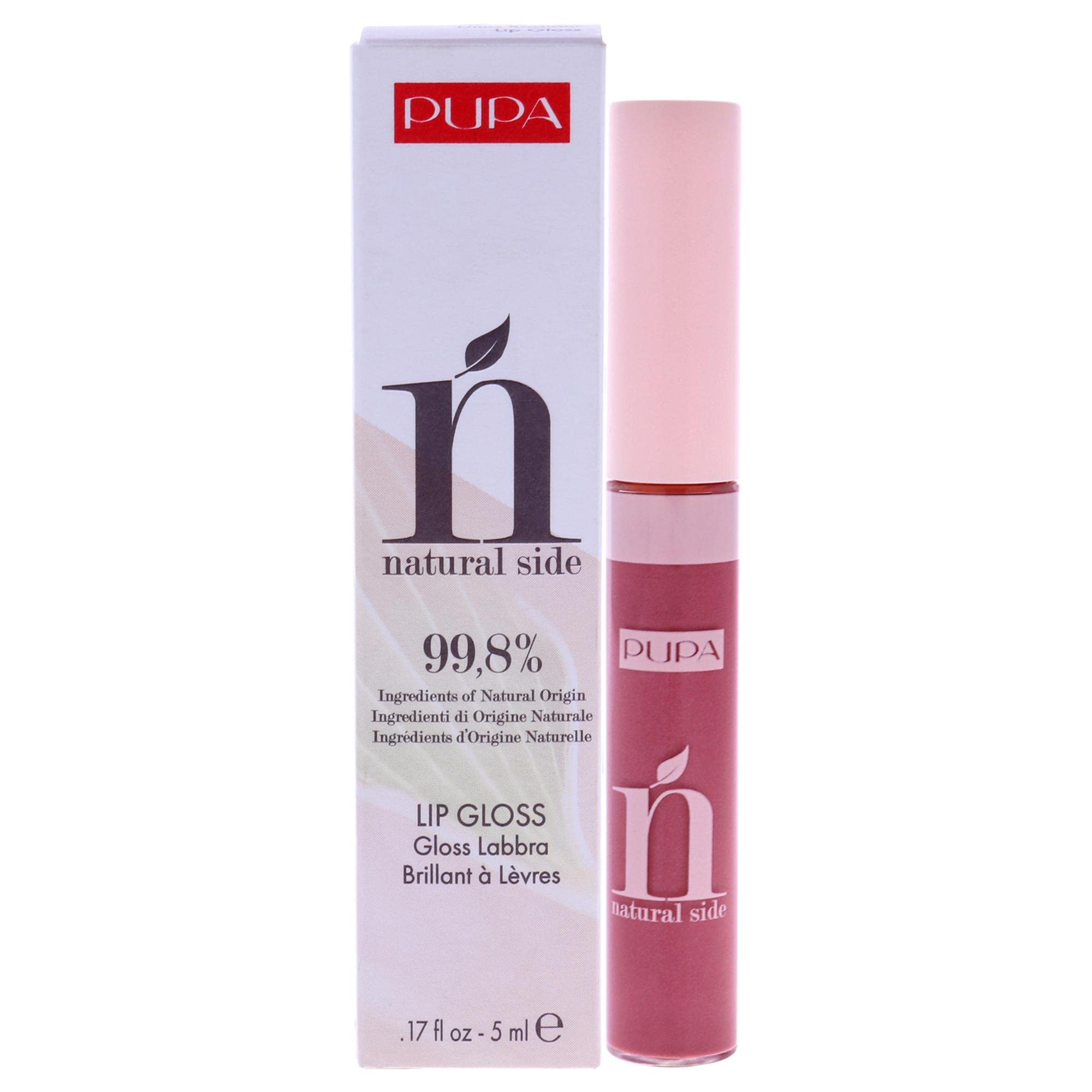 PUPA Milano Natural Side Lip Gloss - High Shine And Color Payoff - Nourishing Formula - Made With Natural Ingredients - Enriched With Oils To Moisturize The Lips - 005 Bright Rose - 0.17 OZ