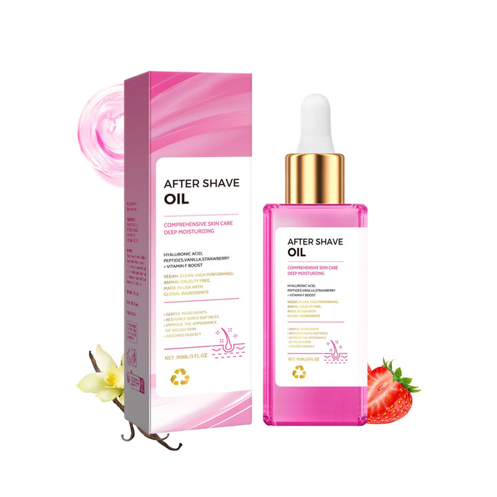 Strawberry Vanilla After Shave Oil for Smooth Skin, 1 Pack Alcohol-Free Post Shave Treatment with Hyaluronic Acid and Peptides to Soothe Razor Burn