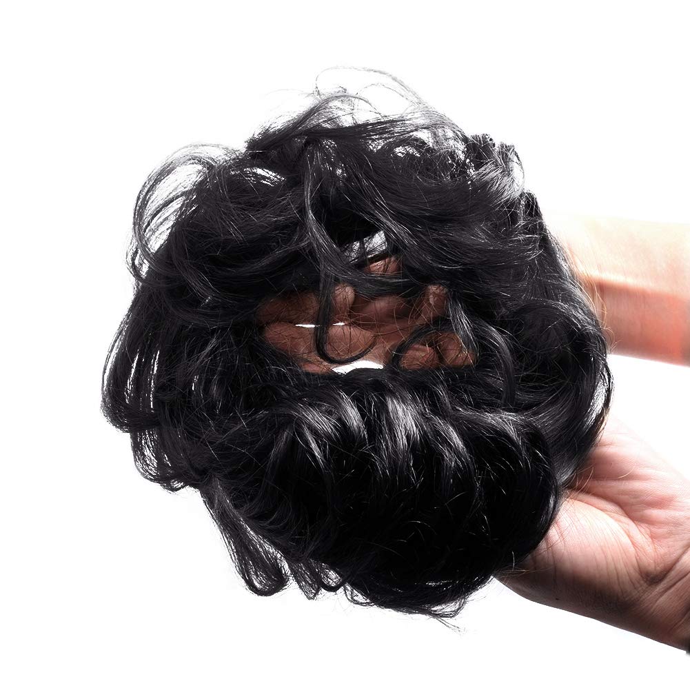 Bella Hair Messy Bun Human Hair Scrunchie, Instant Up-do Donut Chignon Curly Wavy Hairpieces for Women (#8 Brown/Light Chestnut Brown)