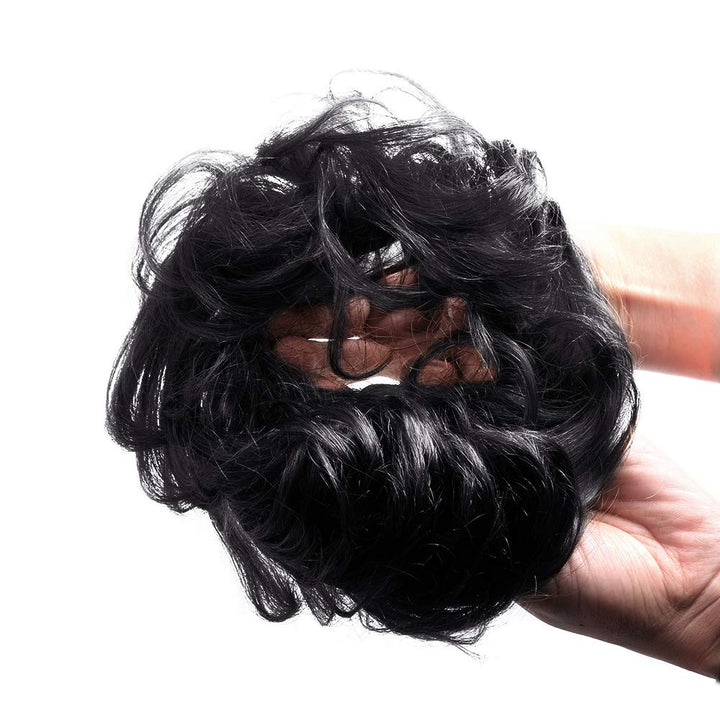 Bella Hair Messy Bun Human Hair Scrunchie, Instant Up-do Donut Chignon Curly Wavy Hairpieces for Women (#8 Brown/Light Chestnut Brown)