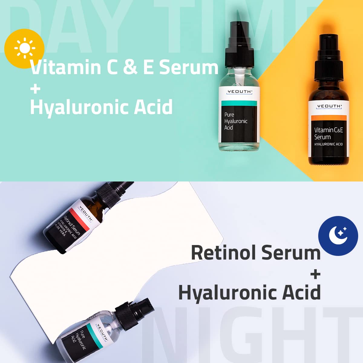 YEOUTH Skin Care Set: Hyaluronic Acid Serum for Face, Retinol Serum for Face and Vitamin C, Skincare Set Targets Appearance of Uneven Skin Tone and Dryness 3x1 oz