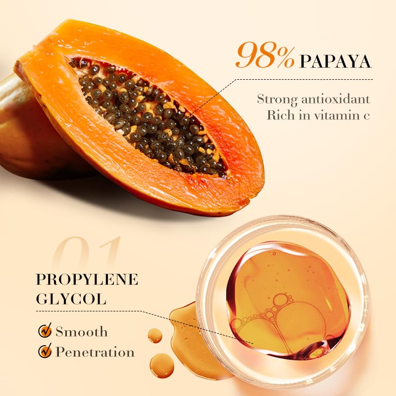 Grospe 2PC 98% Papaya Extract Vitamin C Nourish PawPaw Essence,Dispel Yellowing Of The Skin, Deep Hydration Fine Pores, Moisturizing Smoothing Facial and Body Skin 60ml / 2.02 fl.oz