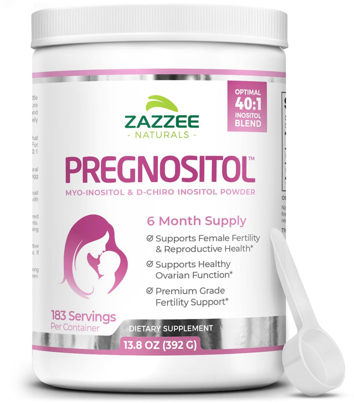 Zazzee PREGNOSITOL Powder, 230 Servings, Ideal 40:1 Ratio, Includes Free Scoop for Exact Dosage, Premium Myo-Inositol, D-Chiro-Inositol and Folic Acid Blend, Vegan, Non-GMO and All Natural