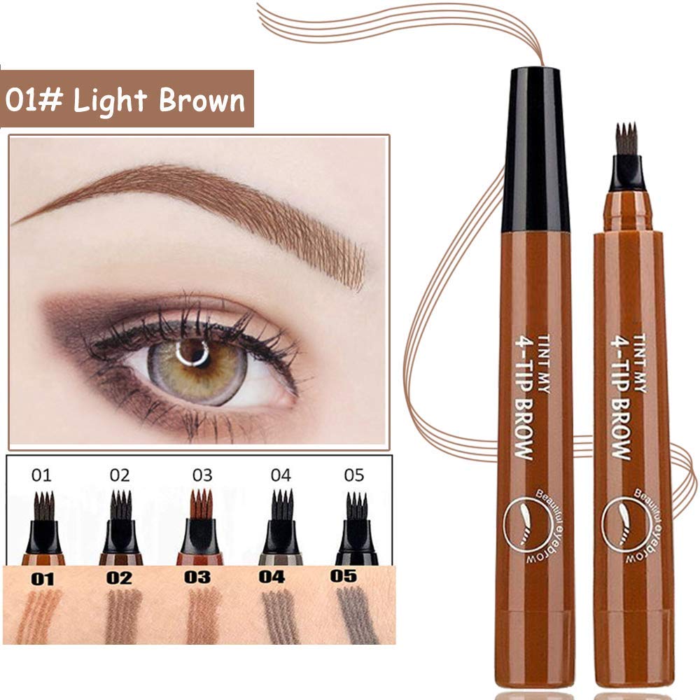 Eyebrow Pen, Microblading Eyebrows, 4 Points Eyebrow Pencil, Creates Lasting MakeUp Professional Natural Looking Eyebrows, Cover Sparse Areas, Daily Waterproof Eyebrow Pen