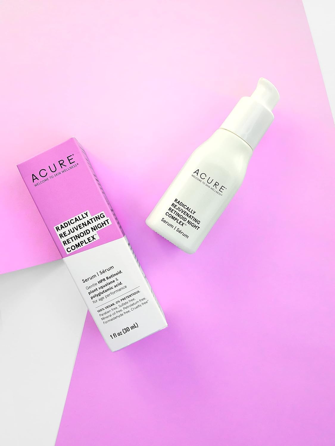 Acure Radically Rejuvenating Retinoid Overnight Complex, 100% Vegan for Age Performance with Polyglutamic Acid & Plant Squalane, Smoothes Complexion & Fights Wrinkles