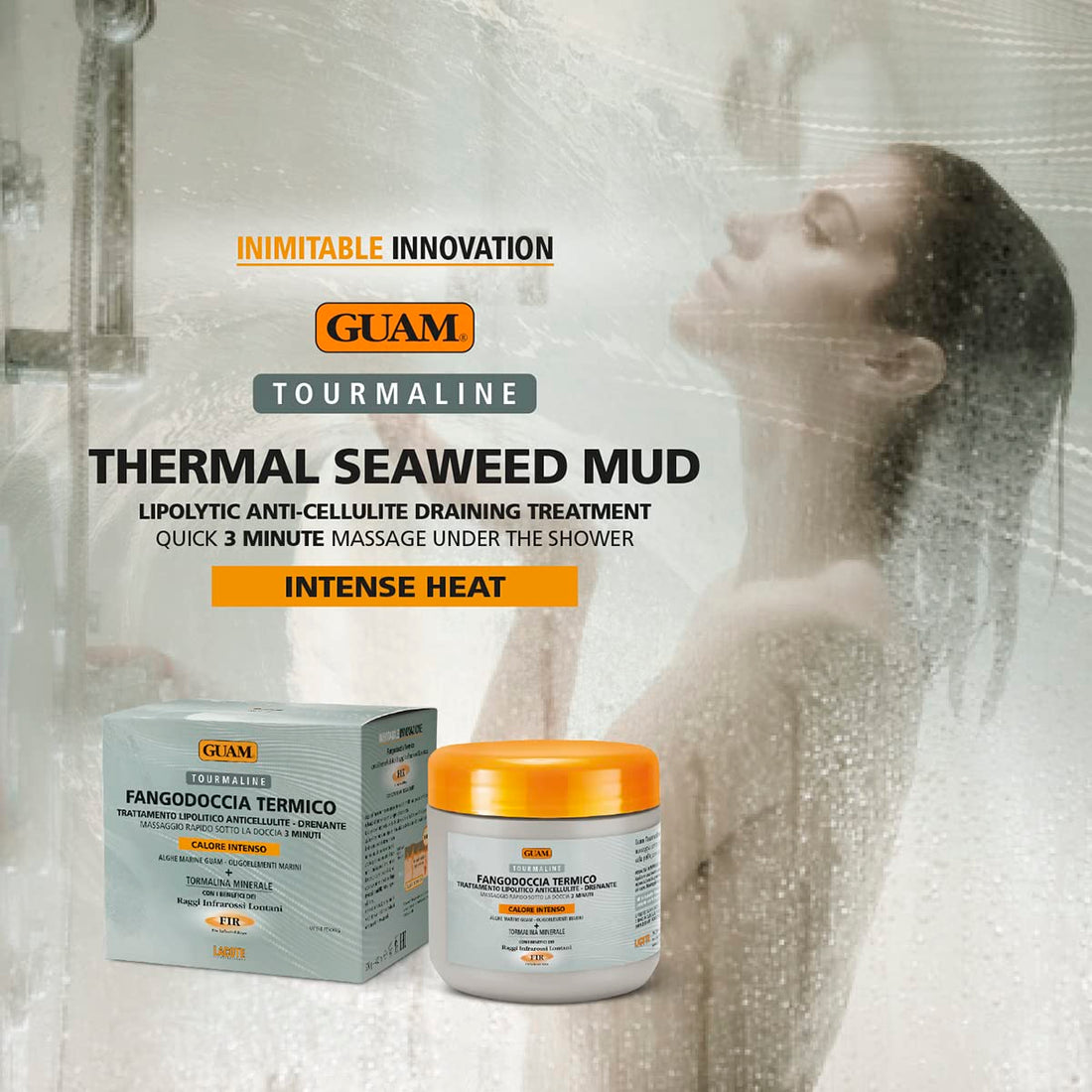 Guam Seaweed & Tourmaline Thermal Mud Cellulite Remover | 3-minute Shower Body Mask for Cellulite Removal | Hot Infrared FIR Anti Cellulite Treatment for Thighs and Legs, 1.1LB