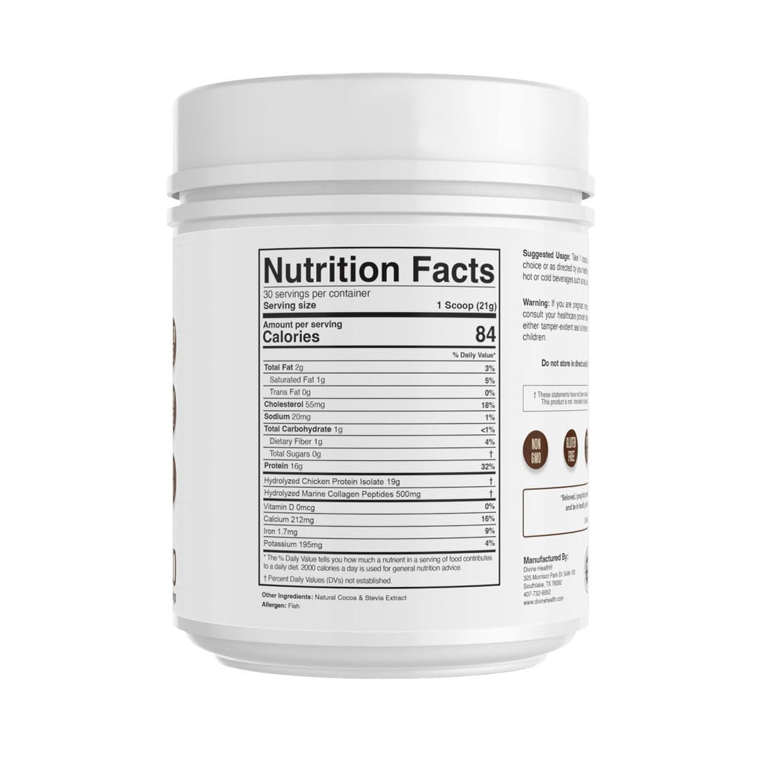 Divine Health Dr. Colbert MD Hydrolyzed Collagen Powder | Chocolate Flavor | Type I, II, III Chicken & Marine Collagen Peptides | Recommended in Keto Zone Diet Book Hair, Skin and Nails