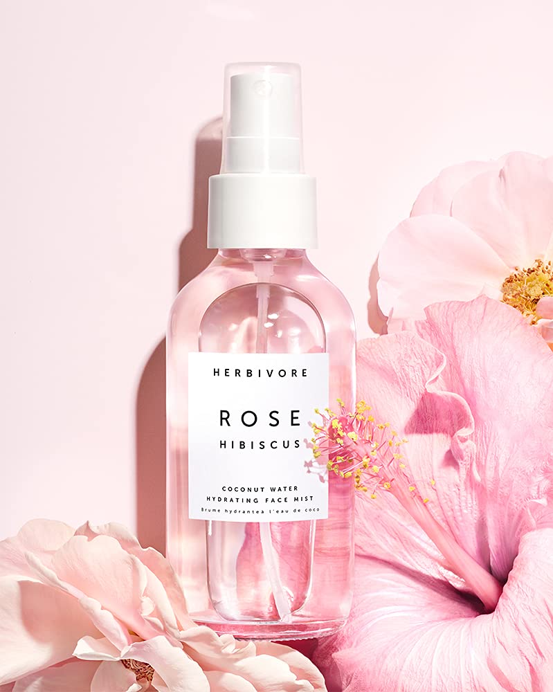 HERBIVORE Rose Hibiscus Coconut Water Hydrating Face Mist – Natural Dewy Glow, Organic Rose Water + Vegan Hyaluronic Acid, Plant-Based, Vegan, Cruelty-Free, 4 oz