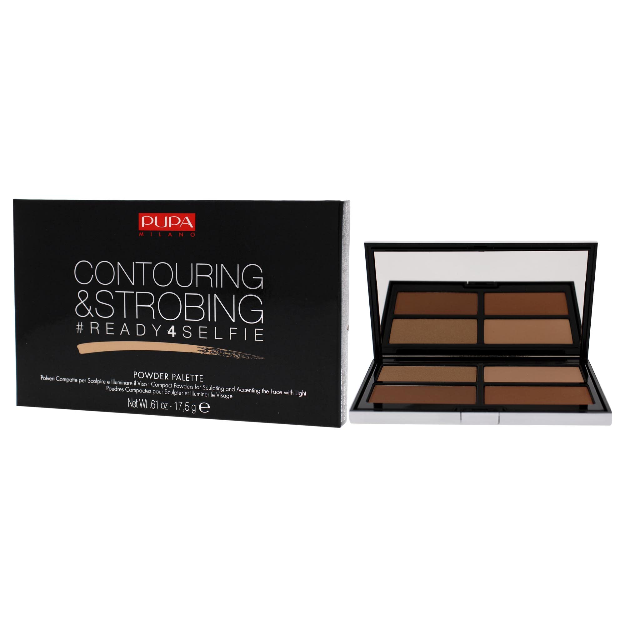PUPA Milano Ready 4 Selfie Contouring and Strobing Compact Powder Palette - For a Perfect Hold - Create a Natural Looking Light - Illuminate and Sculpt the Face - 002 Medium - 0.61 Oz (PU050077A002)