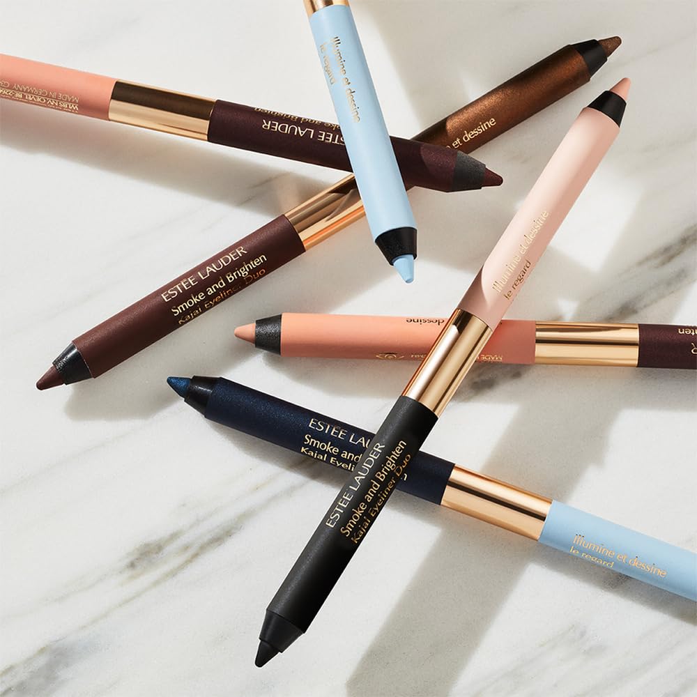 Estée Lauder Smoke and Brighten Long-Lasting Waterproof Kajal Eyeliner Pencil Duo, 0.03 Ounce, Marine/Sky Blue